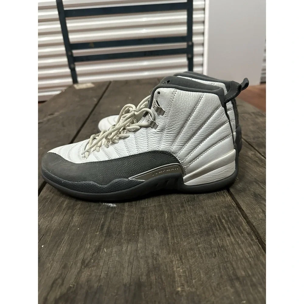 Jordan Air‎ Jordan 12 Retro White Dark Grey Leather Basketball Sneaker Men's